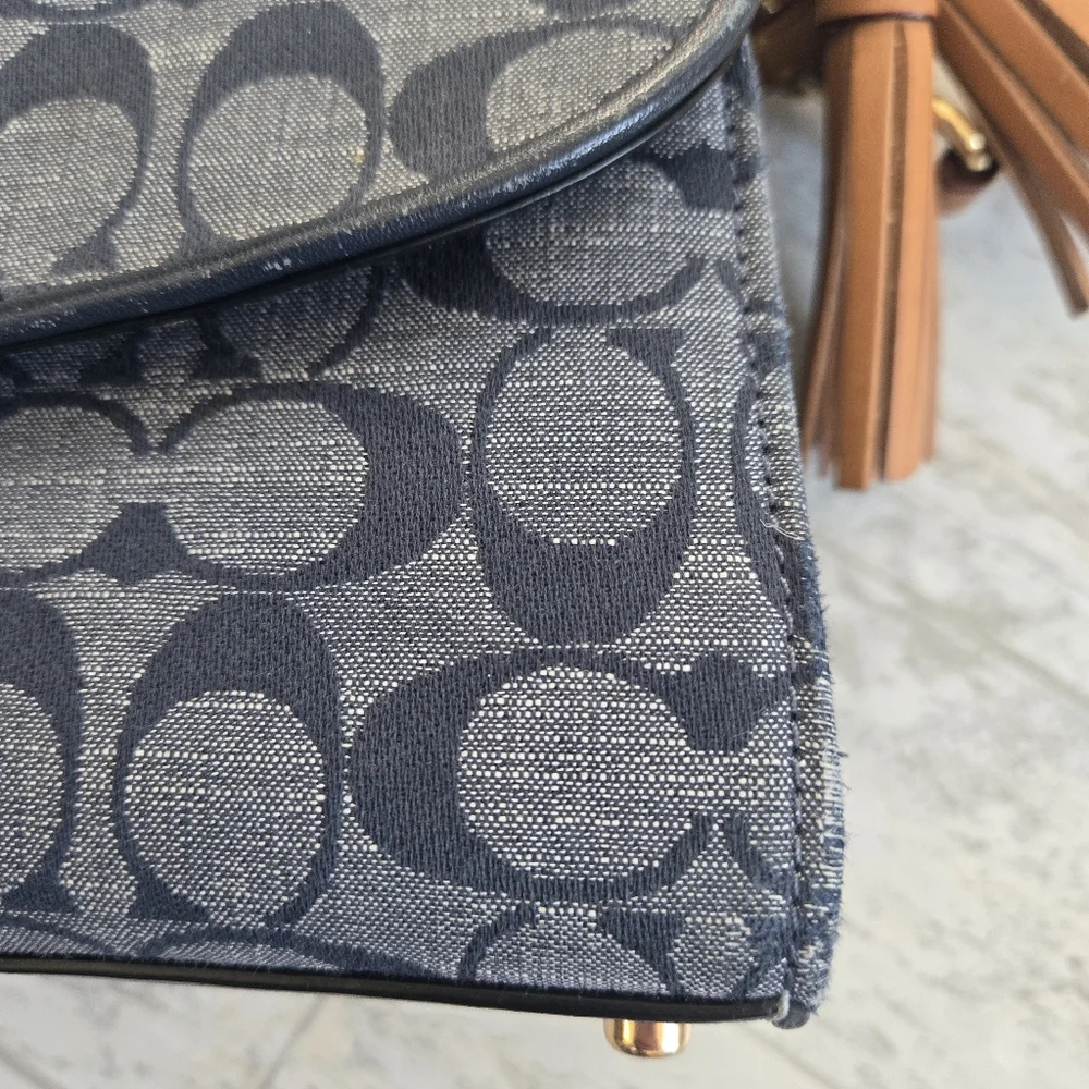 Coach Navy Signature Canvas Crossbody with Tan Leather Trim - Picture 4 of 14